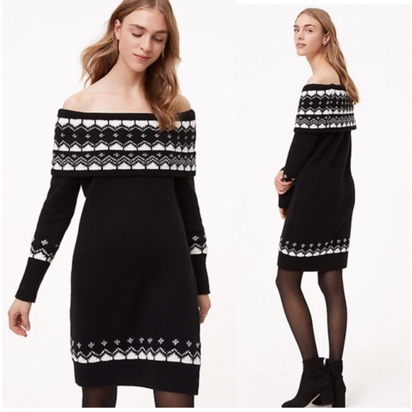 Loft Off Shoulder Fair Isle Sweater Dress Size Large NWT - Picture 2 of 10